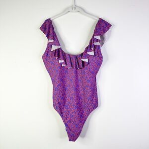 J Crew Swimsuit Women 10 Pink Ruffle Bathing Suit One Piece Liberty Floral Boho